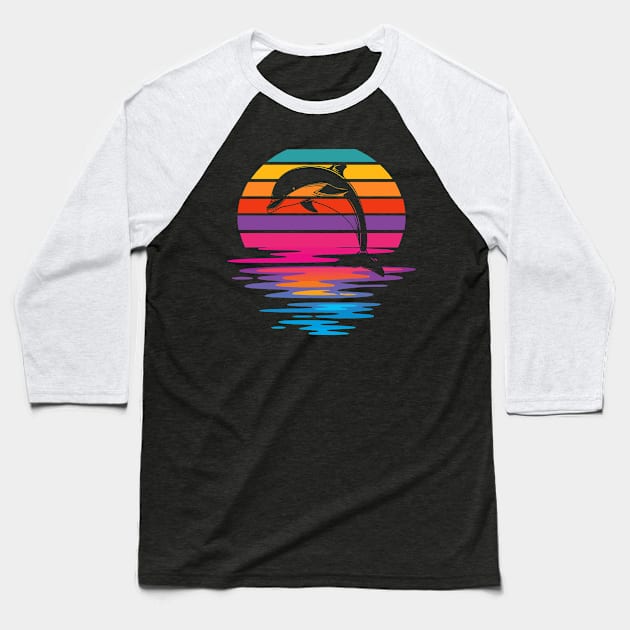 Rainbow Colorful Dolphin Baseball T-Shirt by Imutobi